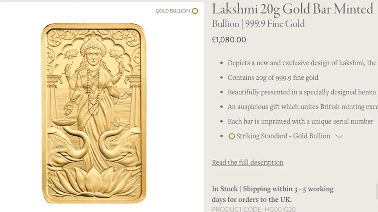 UK Royal Mint launches first ever gold bar featuring Goddess Lakshmi to celebrate Diwali