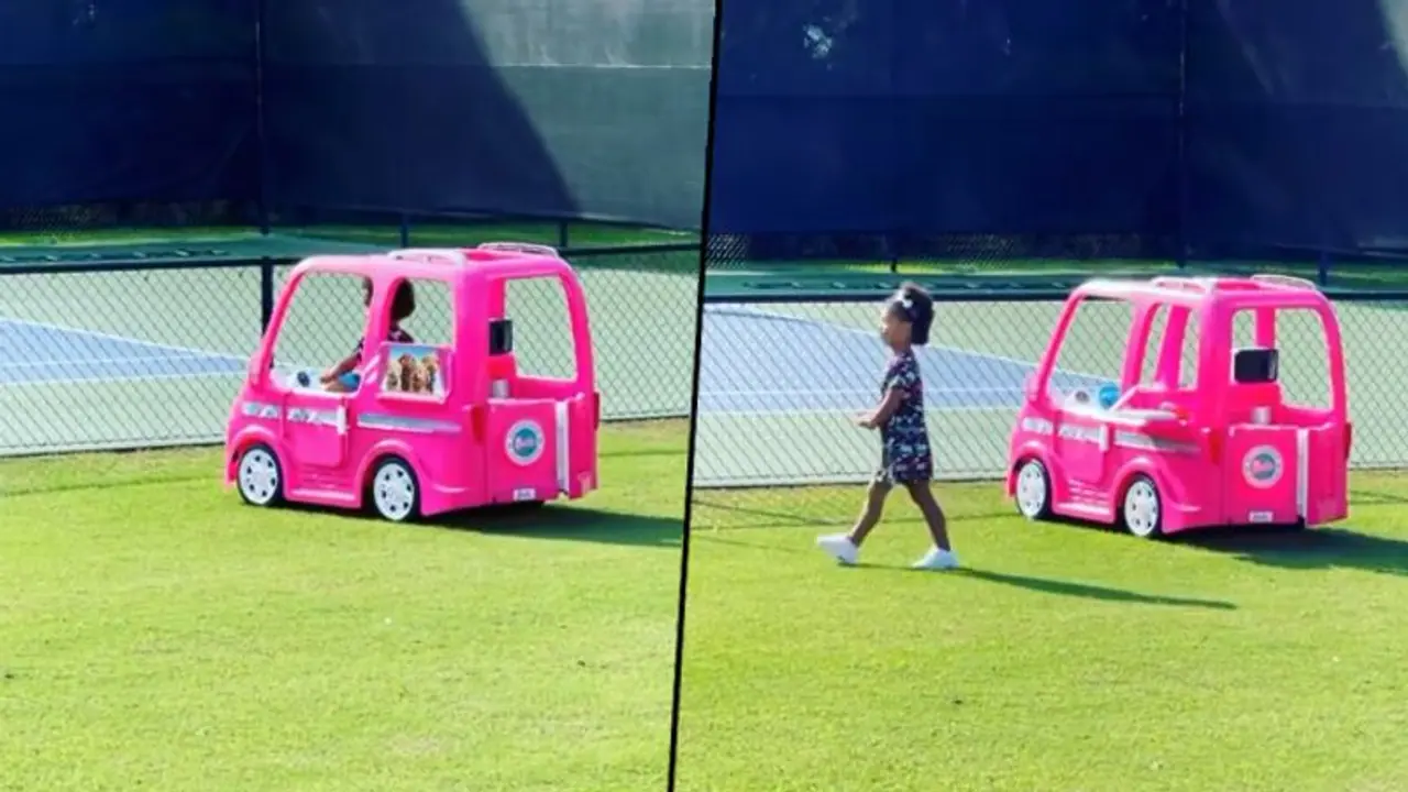 Serena Williams's daughter drives toy car to tennis practice; adorable video goes viral Serena Williams's daughter drives toy car to tennis practice; adorable video goes viral