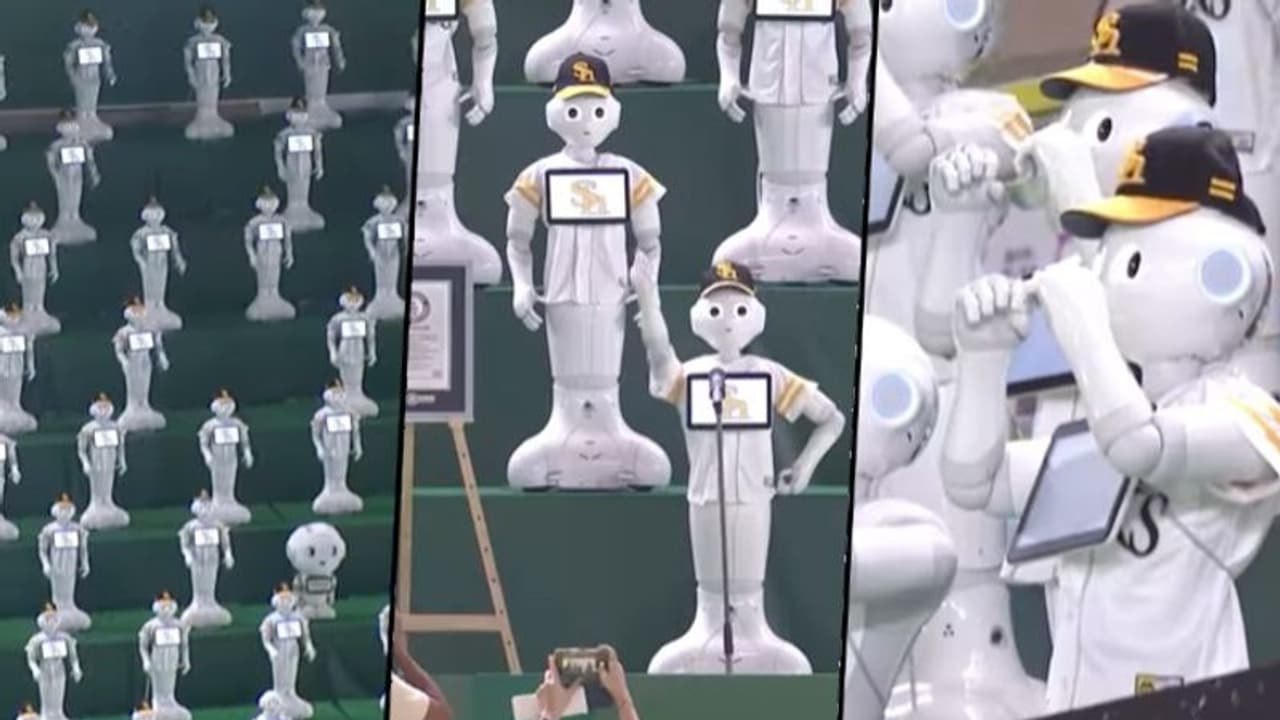Viral video: In Japan, over 100 humanoid robots become cheerleaders during baseball match Viral video: In Japan, over 100 humanoid robots become cheerleaders during baseball match