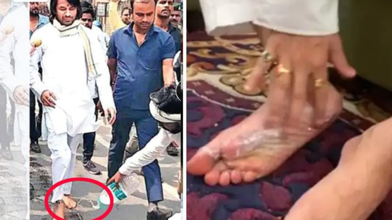 गजब कर दिए लालू के लाल: ढ़ाई KM नंगे पैर भी नहीं चल सके तेजप्रताप, समर्थक सड़क पर उड़ेलते रहे मिनरल वाटर गजब कर दिए लालू के लाल: ढ़ाई KM नंगे पैर भी नहीं चल सके तेजप्रताप, समर्थक सड़क पर उड़ेलते रहे मिनरल वाटर