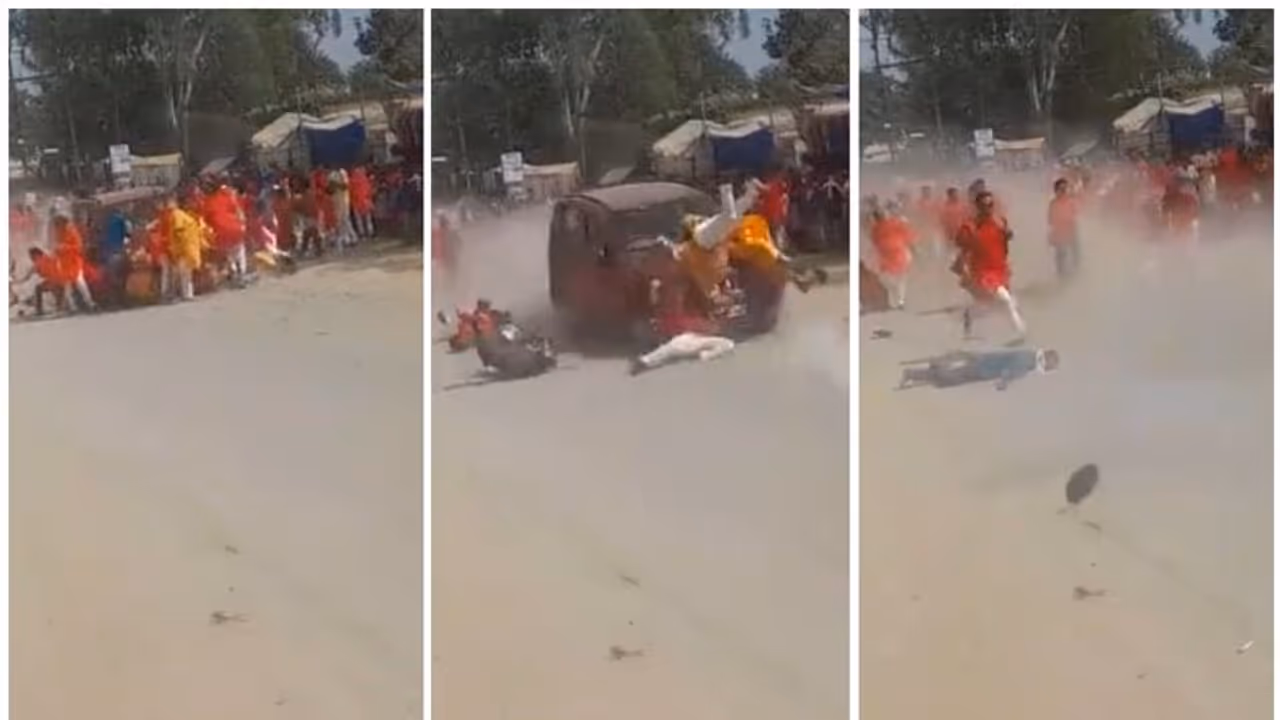 ದುರ್ಗಾ ಪೂಜೆ ವೇಳೆ ಭಕ್ತರ ಮೇಲೆ ಹರಿದ ಕಾರು!