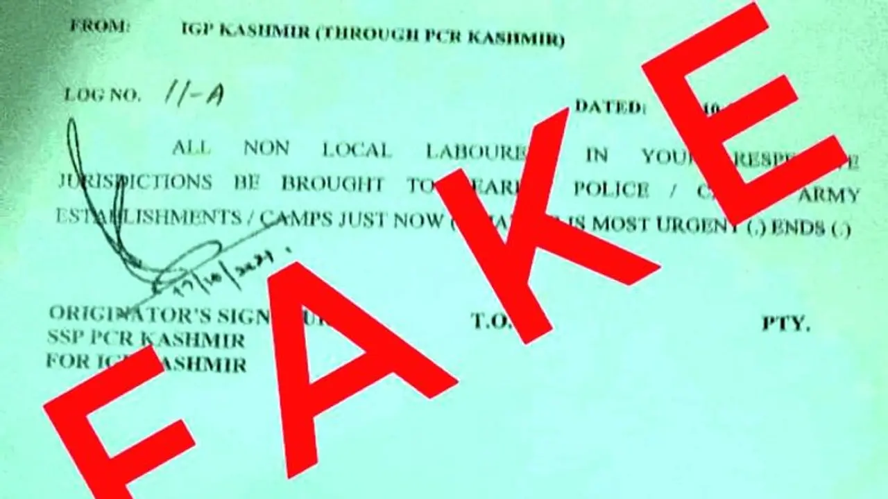 Fact check: Order to move non locals in Kashmir to police and army camps is fake Fact check: Order to move non locals in Kashmir to police and army camps is fake