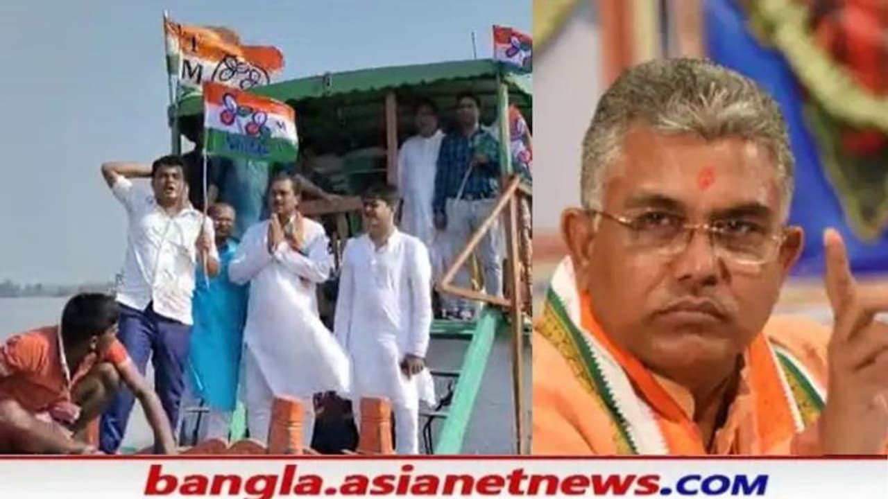 গোসাবায় ভোটের প্রচারে নদী পথে তৃণমূল প্রার্থী, 'BJP প্রার্থীদের প্রচারে বাধা' অভিযোগ দিলীপের