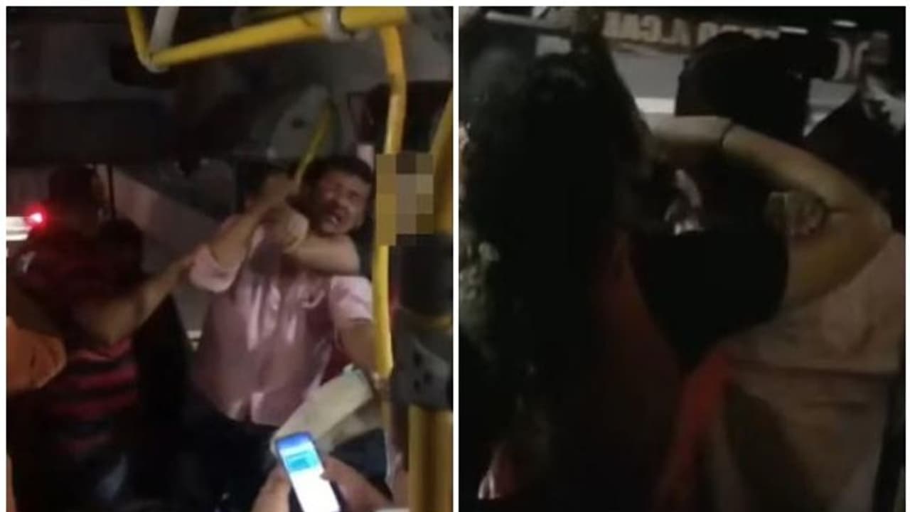 ബസില്‍ കയറിപ്പിടിച്ച യുവാവിനെ പൂട്ടിട്ട് പിടിച്ച് നിലത്തടിച്ച് യുവതി വീഡിയോ