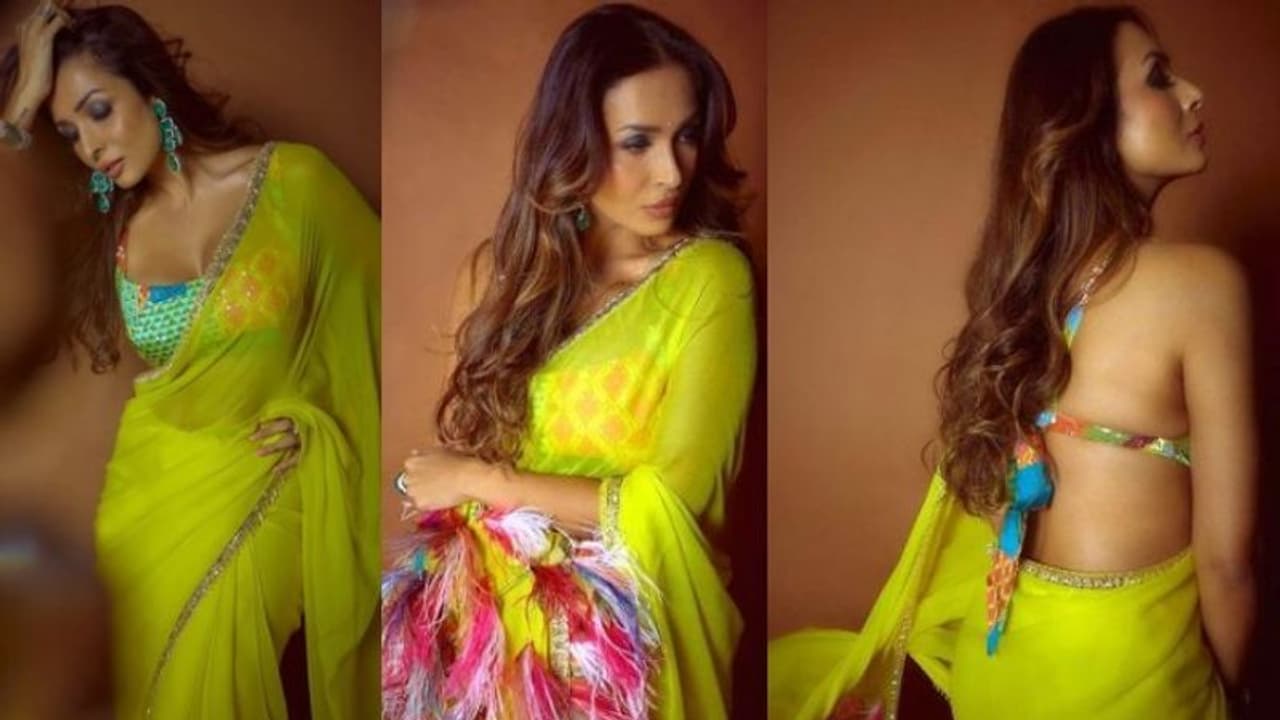 Malaika Arora | മനീഷ് മൽഹോത്രയുടെ ലെമൺ ഗ്രീന്‍ സാരിയില്‍ തിളങ്ങി മലൈക അറോറ