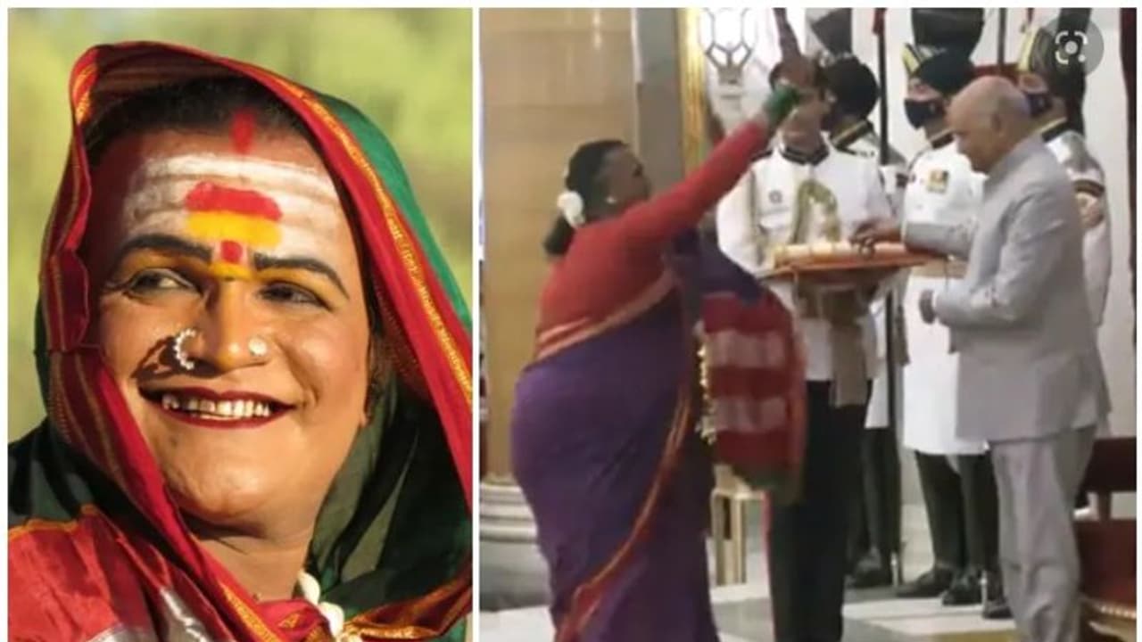 പത്മശ്രീ പുരസ്കാരം സ്വീകരിച്ച് ട്രാൻസ്ജെൻഡർ നാടോടി നർത്തകി മഞ്ജമ്മ ജോഗതി; വൈറലായി വീഡിയോ പത്മശ്രീ പുരസ്കാരം സ്വീകരിച്ച് ട്രാൻസ്ജെൻഡർ നാടോടി നർത്തകി മഞ്ജമ്മ ജോഗതി; വൈറലായി വീഡിയോ