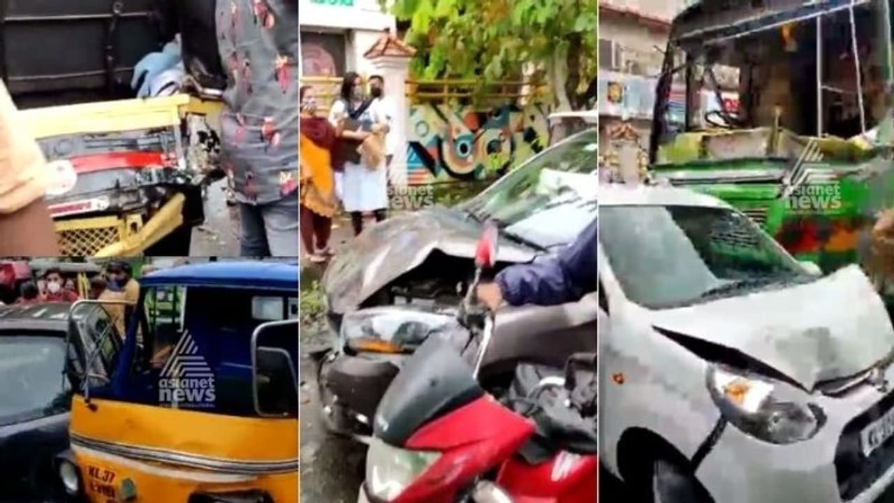 Bus Accident|ബ്രേക്ക് നഷ്ടപ്പെട്ട ബസ് കാറുകളിൽ ഇടിച്ചു;പതിമൂന്ന് വാഹനങ്ങൾ അപകടത്തിൽപെട്ടു