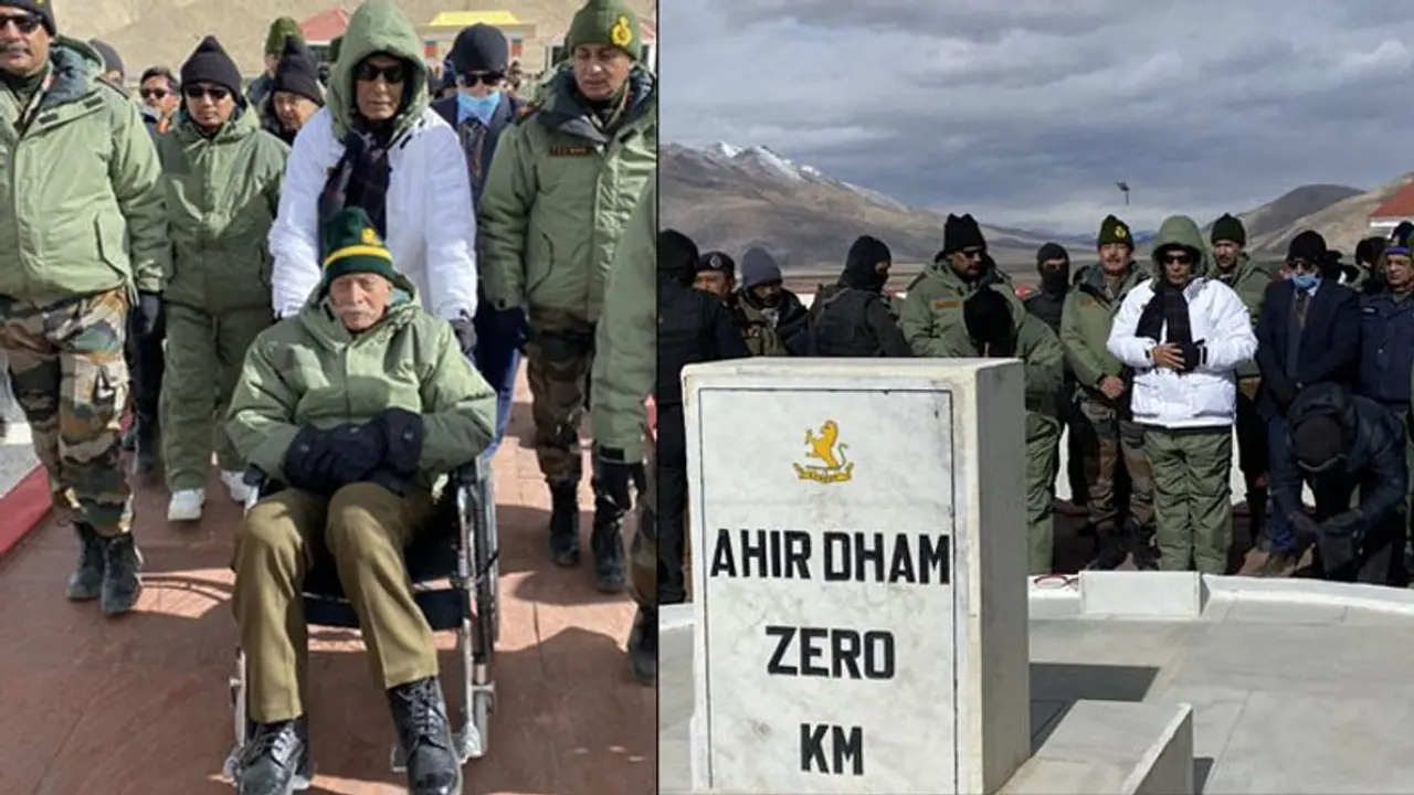 Rezang La war memorial: 1962 की लड़ाई के यौद्धा को व्हीलचेयर पर लेकर पहुंचे रक्षामंत्री 'यह मेरा सौभाग्य है' Rezang La war memorial: 1962 की लड़ाई के यौद्धा को व्हीलचेयर पर लेकर पहुंचे रक्षामंत्री 'यह मेरा सौभाग्य है'