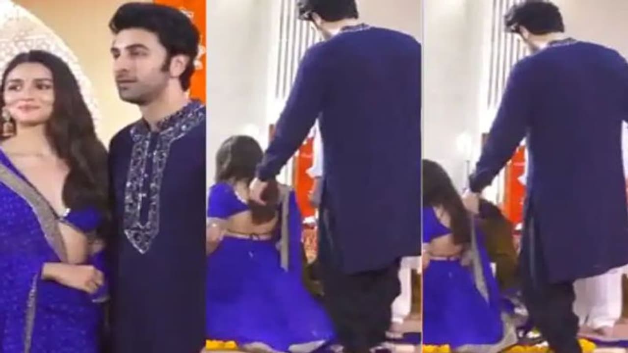 Alia Bhatt के लहंगे को Ranbir kapoor ने हाथ से उठाने की बजाय लगाया पैर, भड़के फैंस, देखें Viral Video Alia Bhatt के लहंगे को Ranbir kapoor ने हाथ से उठाने की बजाय लगाया पैर, भड़के फैंस, देखें Viral Video