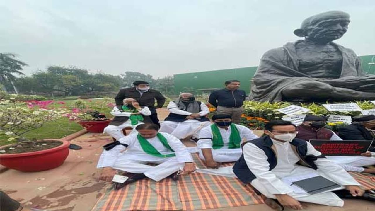 12 మంది ఎంపీలపై సస్పెన్షన్: పార్లమెంట్ ఆవరణలో గాంధీ విగ్రహం వద్ద టీఆర్ఎస్ ఎంపీల నిరసన 12 మంది ఎంపీలపై సస్పెన్షన్: పార్లమెంట్ ఆవరణలో గాంధీ విగ్రహం వద్ద టీఆర్ఎస్ ఎంపీల నిరసన