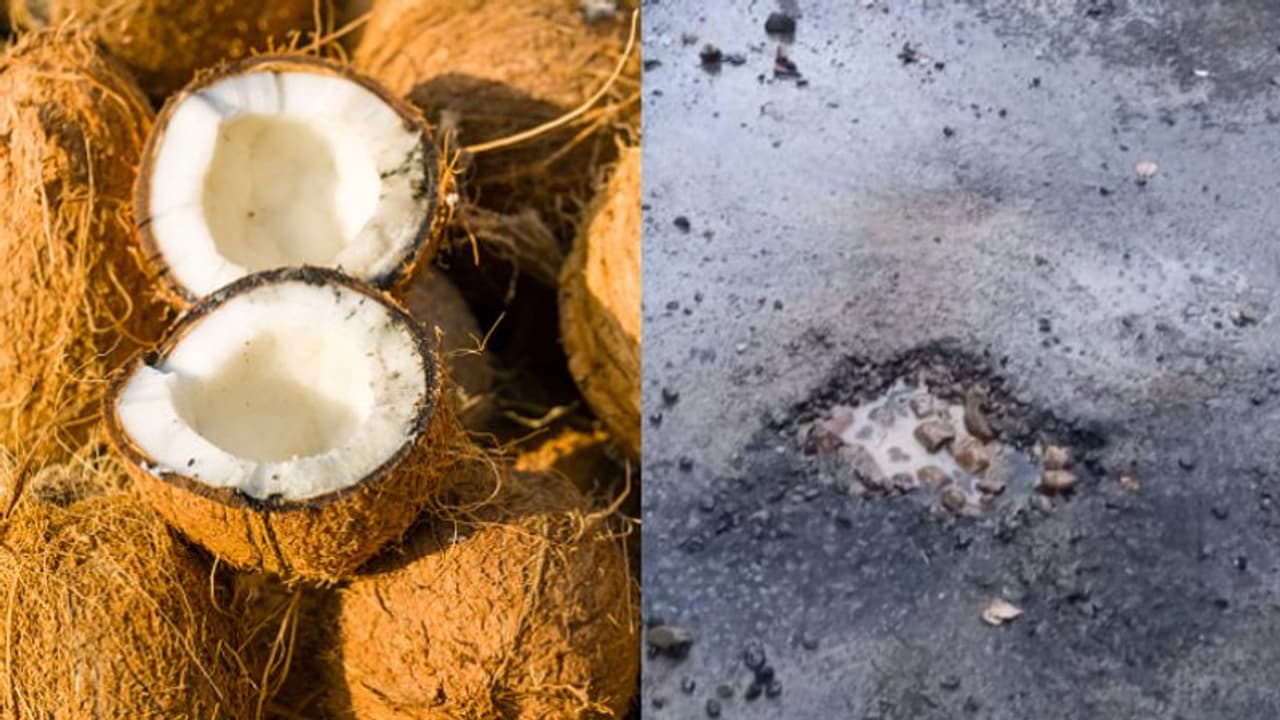 Uttar Pradesh : പുതിയ റോഡ് ഉദ്ഘാടനം ചെയ്യാനായി തേങ്ങ ഉടച്ചു; പൊളിഞ്ഞിളങ്ങി റോഡ് Uttar Pradesh : പുതിയ റോഡ് ഉദ്ഘാടനം ചെയ്യാനായി തേങ്ങ ഉടച്ചു; പൊളിഞ്ഞിളങ്ങി റോഡ്