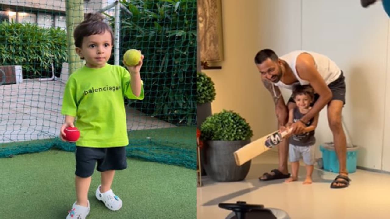 1 नहीं 2 2 बॉल लेकर नेट्स पर प्रैक्टिस करने निकला Hardik Pandya का 1 साल का बेटा, ताऊ संग लगाएं चौके छक्के 1 नहीं 2 2 बॉल लेकर नेट्स पर प्रैक्टिस करने निकला Hardik Pandya का 1 साल का बेटा, ताऊ संग लगाएं चौके छक्के