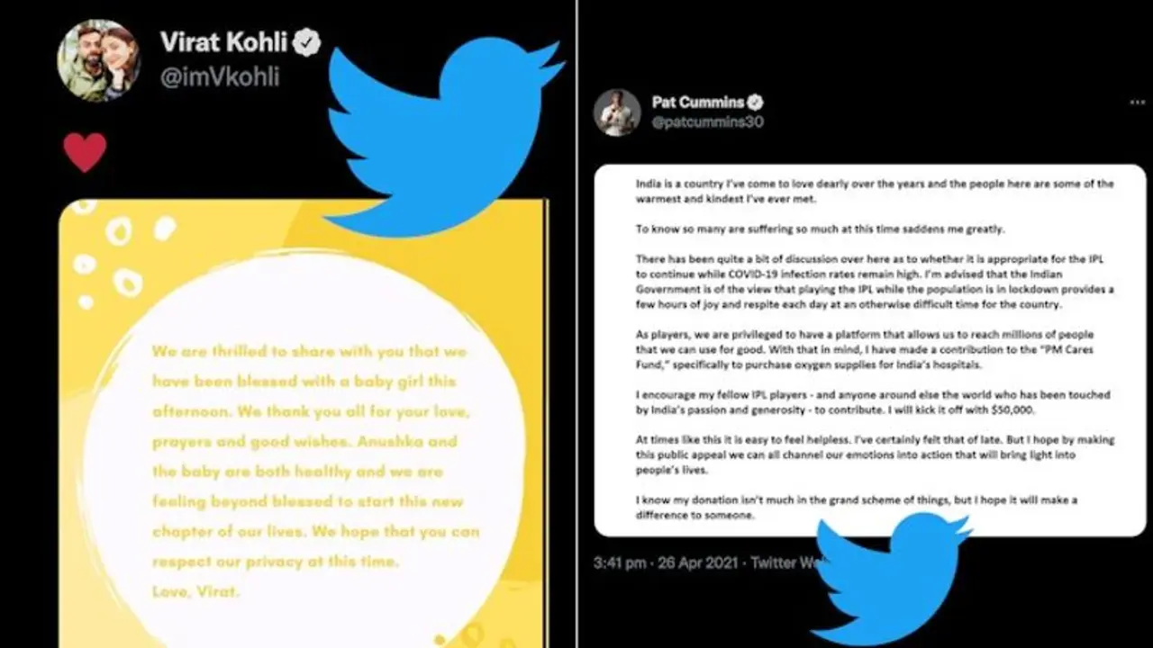 Kohli's tweet announcing Vamika's birth 'most liked tweet' of 2021 in India; Cummins' post 'most retweeted'