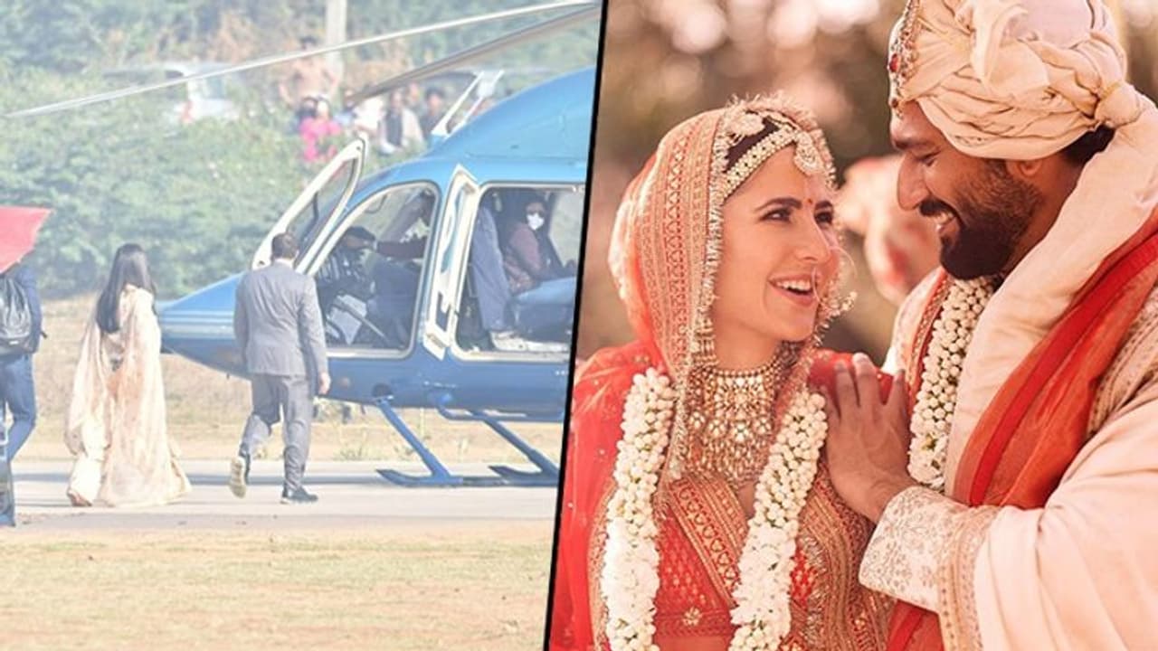 Vicky Kaushal Katrina Kaif wedding: Newlyweds depart for Mumbai in a chopper