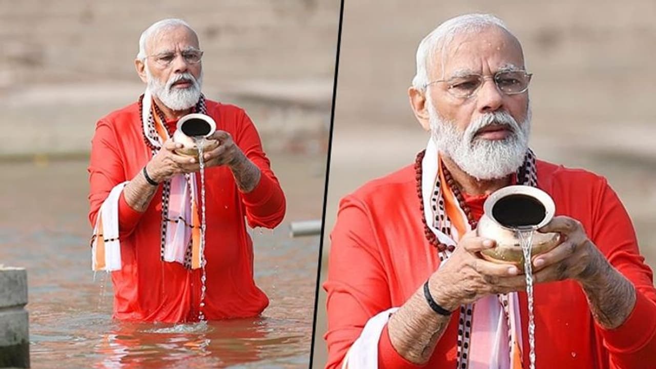 PM Modi takes holy dip in the Ganga at Varanasi, to inaugurate Kashi Vishwanath Corridor
