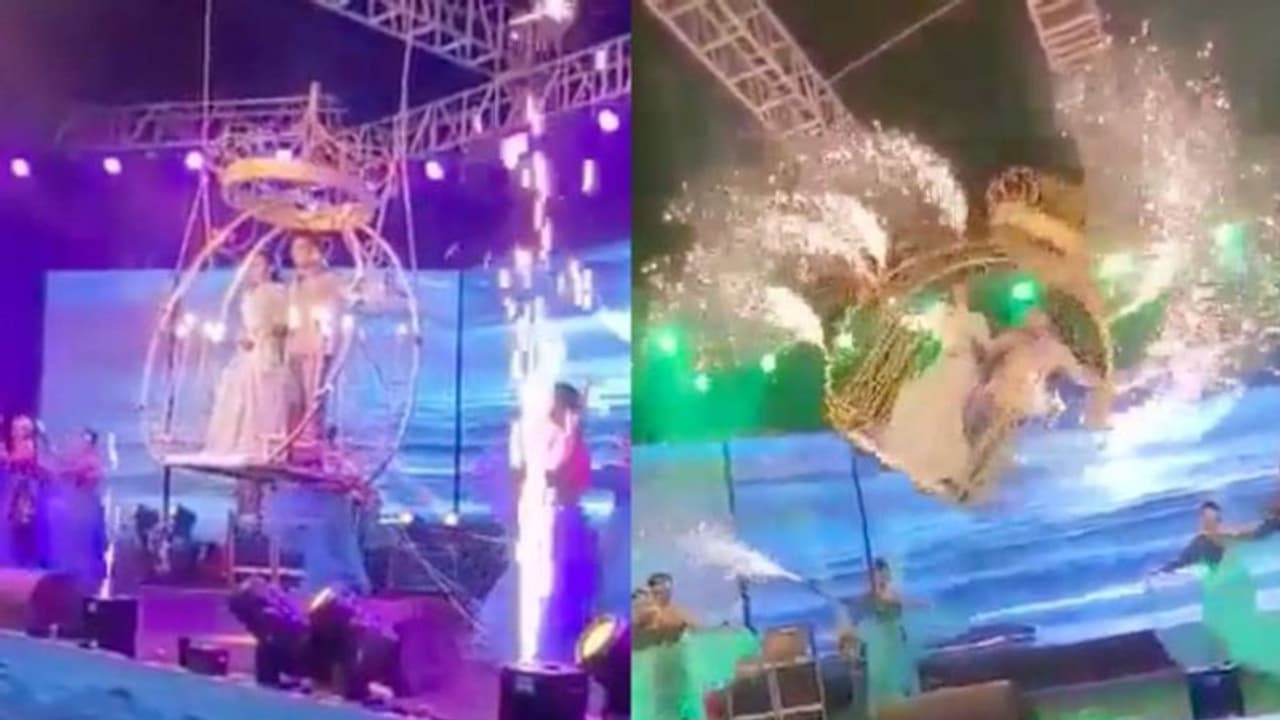 Viral Video : 'എന്‍ട്രി' ഊഞ്ഞാലില്‍; 12 അടി ഉയരത്തില്‍ നിന്ന് നിലത്ത് വീണ് വധൂവരന്മാര്‍!