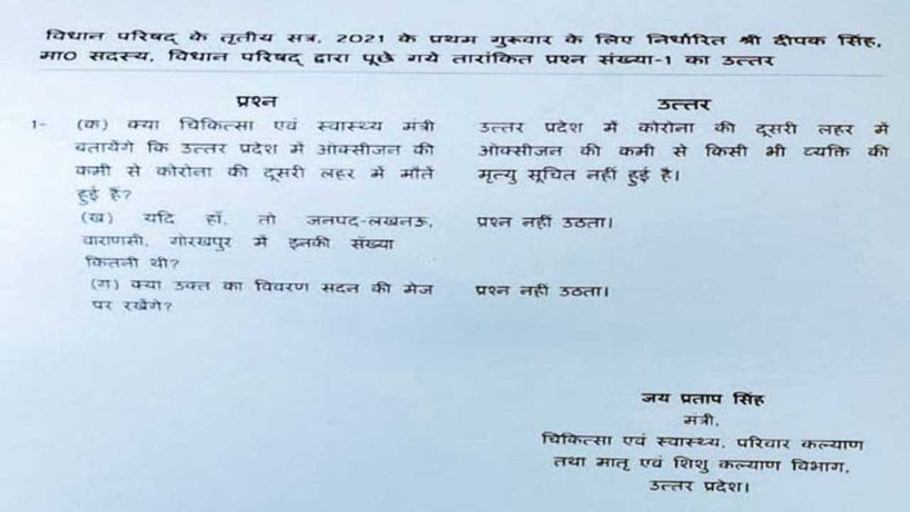 योगी सरकार का दावा: कोरोना की दूसरी लहर में ऑक्सीजन की कमी से नहीं हुई कोई मौत