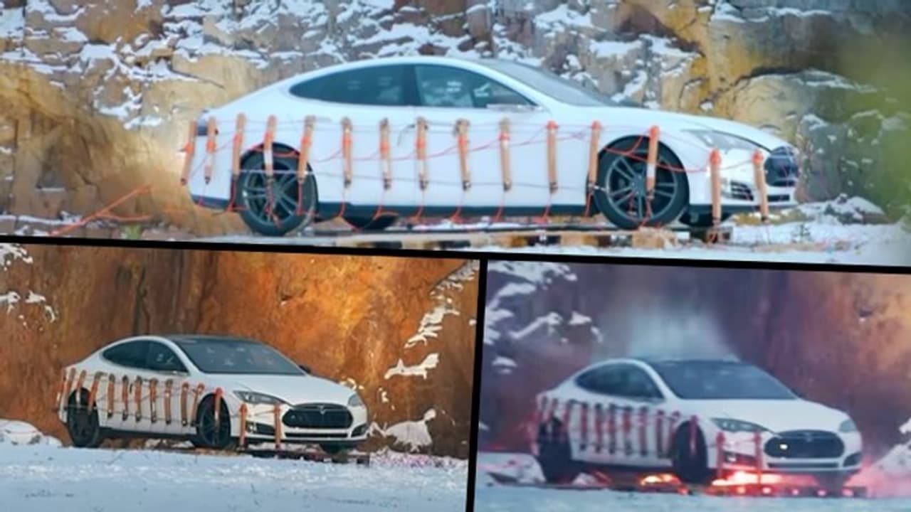 Upset with repair costs, Tesla owner blows up 2013 Model S with 30 kg dynamite; watch video Upset with repair costs, Tesla owner blows up 2013 Model S with 30 kg dynamite; watch video
