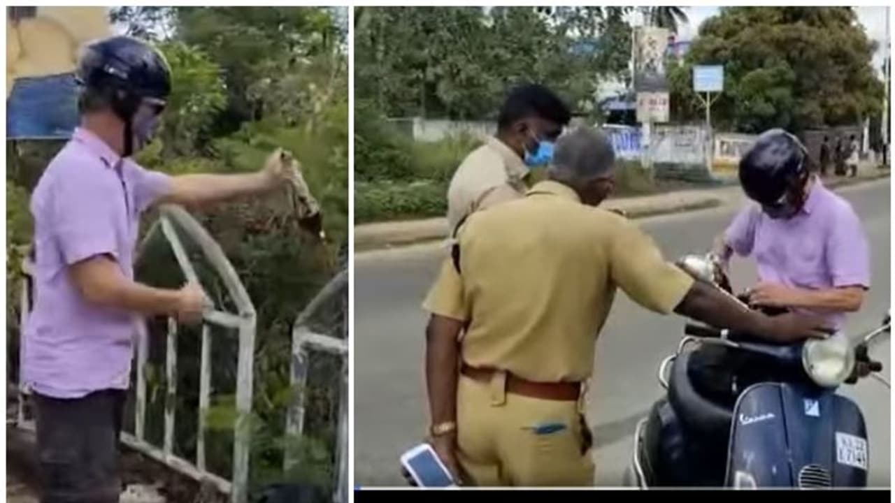 foreigner protest : കേരള പൊലീസിന്റെ മദ്യ പരിശോധന; സഹികെട്ട് രണ്ട് ഫുള്‍ റോഡരികിലൊഴിച്ച് വിദേശിയുടെ പ്രതിഷേധം