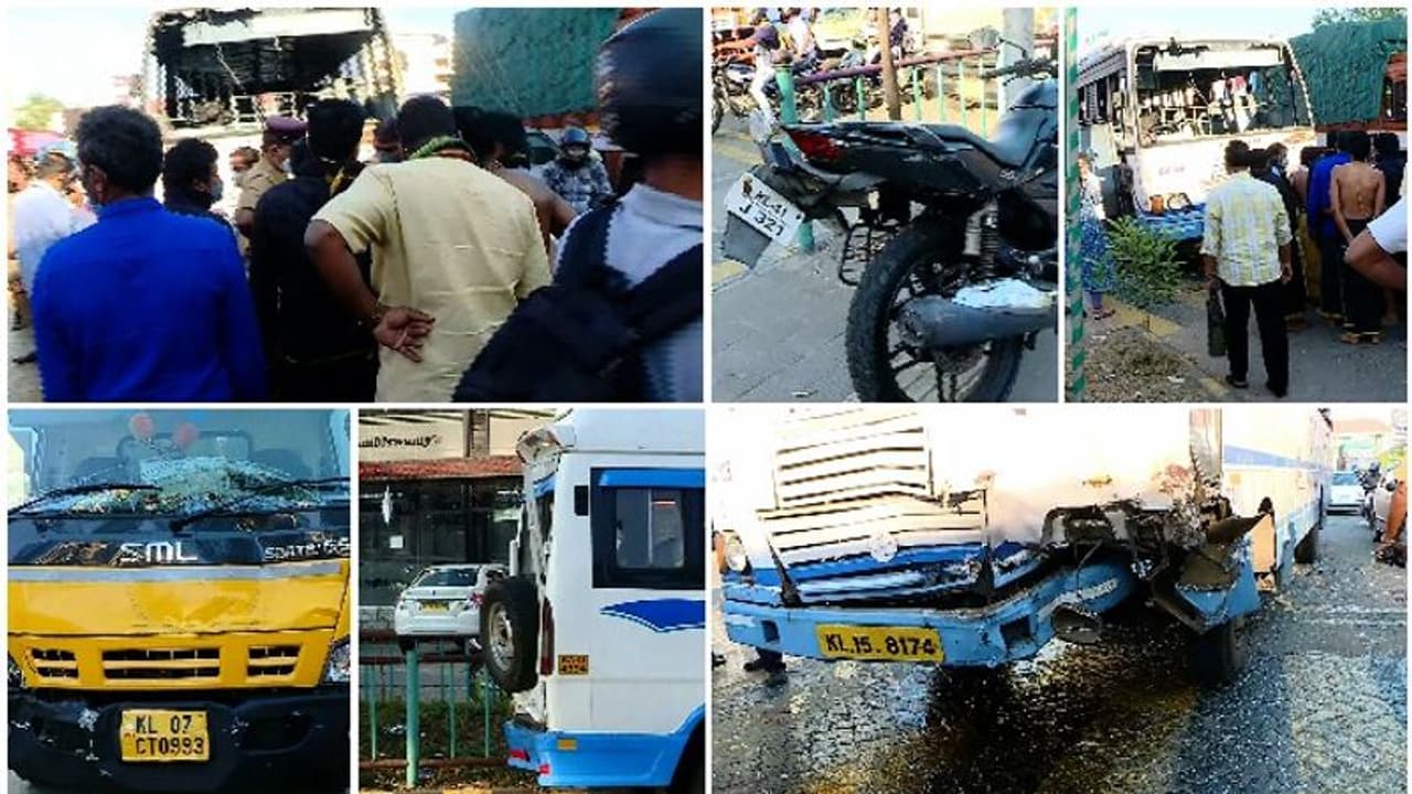 Kochi Accident : ഇടപ്പള്ളിയിൽ കൂട്ടവാഹനാപകടം; കെഎസ്ആർടിസി ബസ് ശബരിമല തീർത്ഥാടകരുടെ വാഹനത്തിൽ ഇടിച്ചു Kochi Accident : ഇടപ്പള്ളിയിൽ കൂട്ടവാഹനാപകടം; കെഎസ്ആർടിസി ബസ് ശബരിമല തീർത്ഥാടകരുടെ വാഹനത്തിൽ ഇടിച്ചു