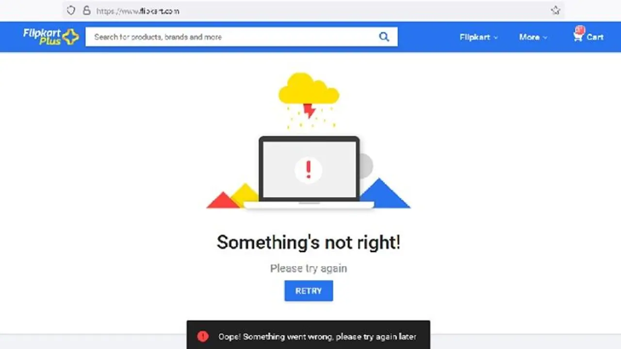 फ्ल‍िपकार्ट की वेबसाइट और मोबाइल ऐप डाउन, यूजर्स को हो रही है ऑर्डर करने करने में परेशानी