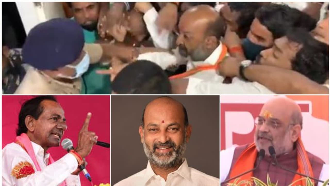 സംഘർഷഭരിതം തെലങ്കാന; ബിജെപി സംസ്ഥാന അധ്യക്ഷൻ ജുഡീഷ്യൽ കസ്റ്റഡിയിൽ, ചന്ദ്രശേഖർ റാവു സർക്കാരിനെതിരെ അമിത് ഷാ സംഘർഷഭരിതം തെലങ്കാന; ബിജെപി സംസ്ഥാന അധ്യക്ഷൻ ജുഡീഷ്യൽ കസ്റ്റഡിയിൽ, ചന്ദ്രശേഖർ റാവു സർക്കാരിനെതിരെ അമിത് ഷാ