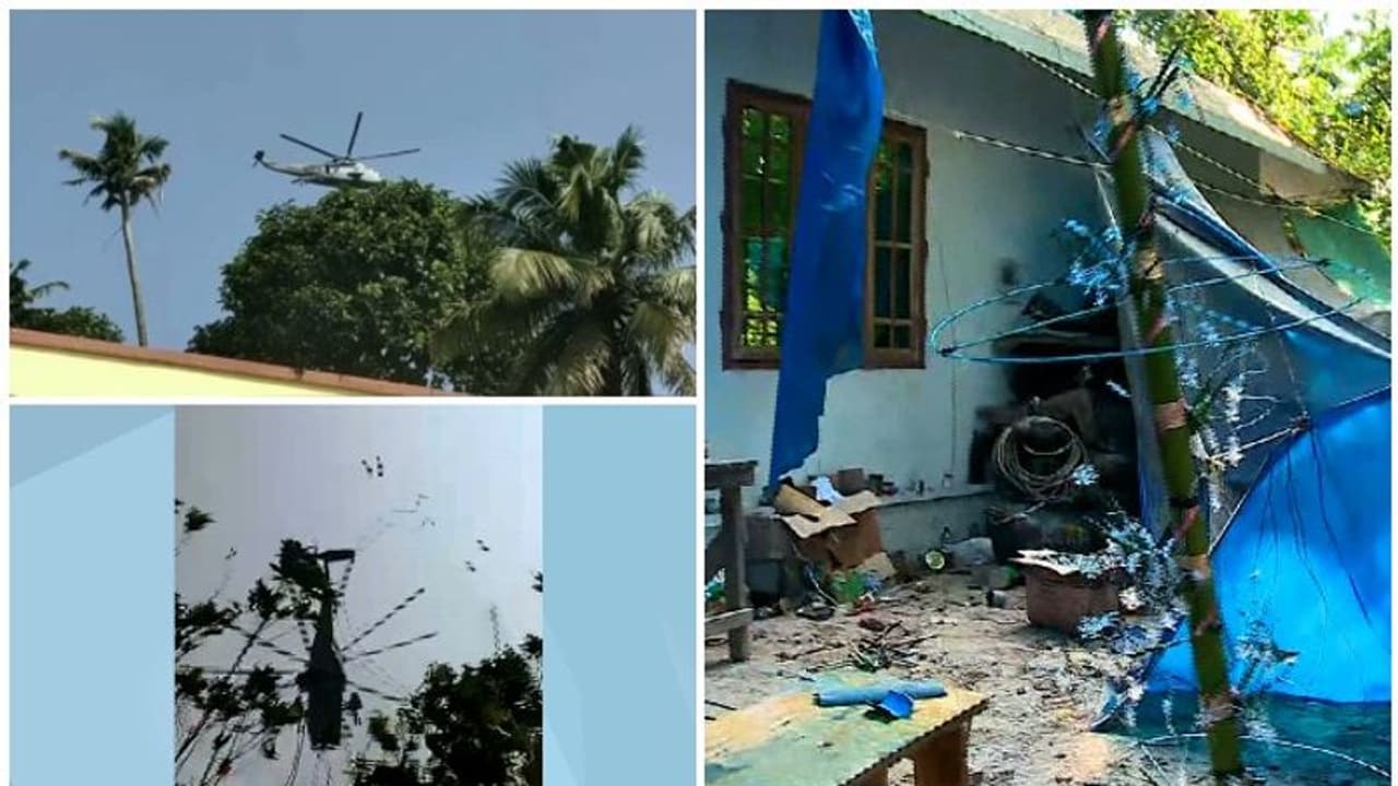 ഏറ്റുമാനൂരിൽ നേവി ഹെലികോപ്റ്റർ താഴ്ന്ന് പറന്നു, ക്യാൻസർ രോഗിയുടെ വർക് ഷോപ്പ് തകർന്നു