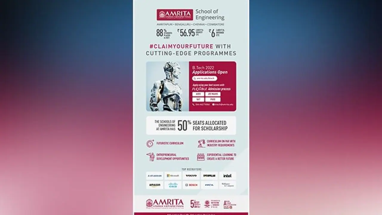 Amrita University opens admissions for B.Tech