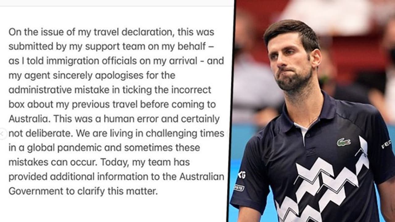 Double fault for Novak Djokovic? World No.1 claims 'administrative mistake' in Australian entry documents