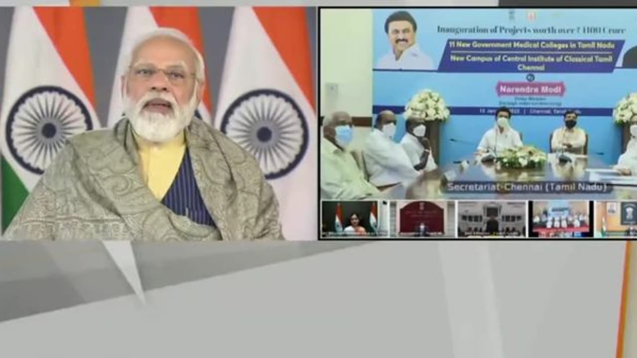 ’தை பிறந்தால் வழி பிறக்கும்’தமிழில் கெத்தாக பேசிய மோடி.. புதிதாக 11 மருத்துவ கல்லூரிகள் திறந்து வைப்பு. ’தை பிறந்தால் வழி பிறக்கும்’தமிழில் கெத்தாக பேசிய மோடி.. புதிதாக 11 மருத்துவ கல்லூரிகள் திறந்து வைப்பு.