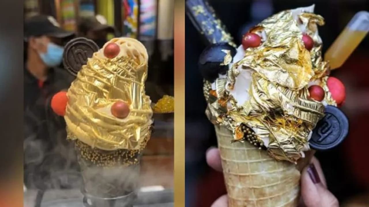 Food Video : 24 കാരറ്റ് സ്വര്‍ണം പൊതിഞ്ഞ് ഐസ്‌ക്രീം; വൈറലായി വീഡിയോ
