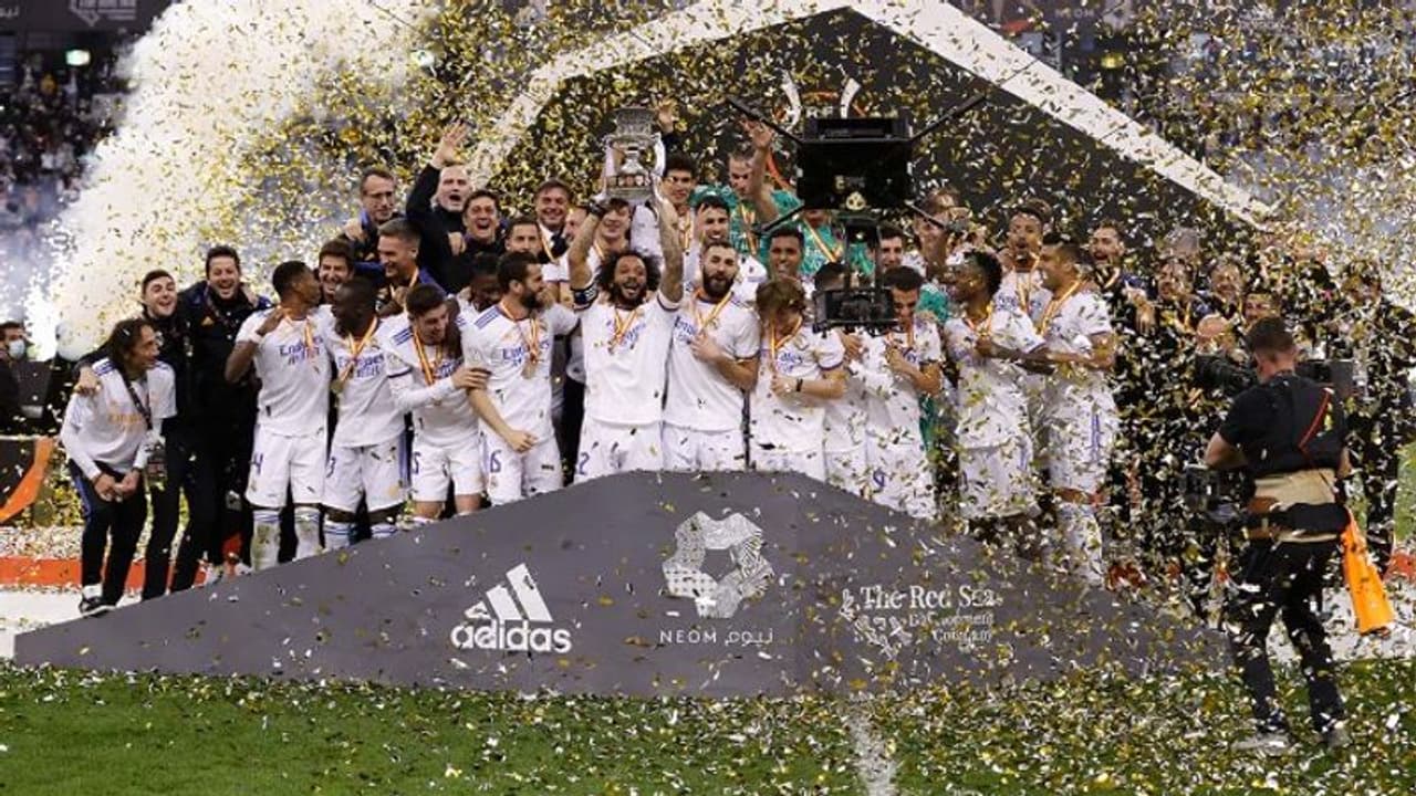 Real Madrid lift Spanish Super Cup : മോഡ്രിച്ച്, ബെന്സേമ ഫിനിഷിംഗ്; റയല് മാഡ്രിഡിന് സ്പാനിഷ് സൂപ്പർ കപ്പ് Real Madrid lift Spanish Super Cup : മോഡ്രിച്ച്, ബെന്സേമ ഫിനിഷിംഗ്; റയല് മാഡ്രിഡിന് സ്പാനിഷ് സൂപ്പർ കപ്പ്