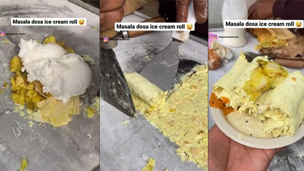 हो गया सत्यानाश! आईसक्रीम में मसाला डोसा डाल बना दी अजीब डिश, अब लोग पीट रहे सिर... हो गया सत्यानाश! आईसक्रीम में मसाला डोसा डाल बना दी अजीब डिश, अब लोग पीट रहे सिर...