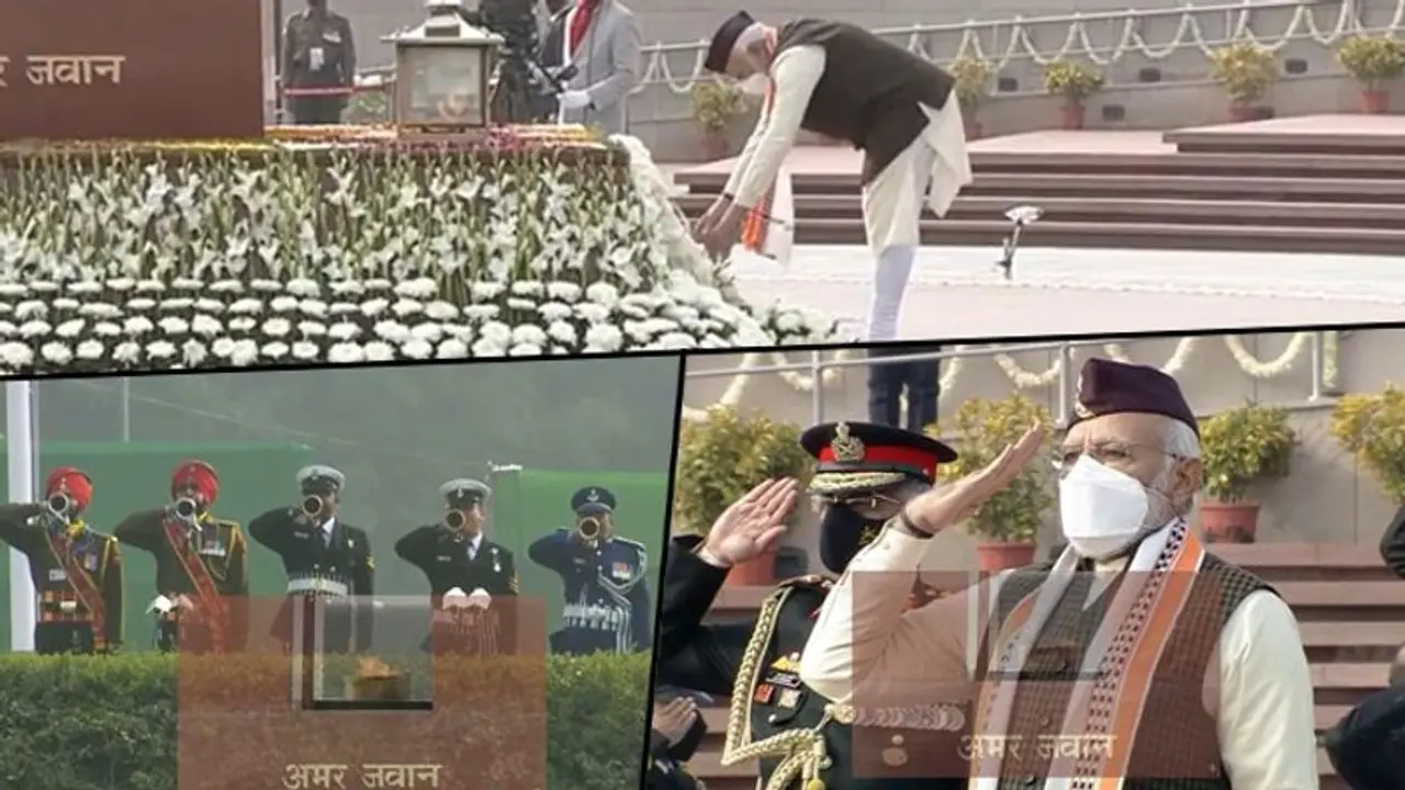 Republic Day 2022: PM Modi pays tribute to fallen soldiers at National War Memorial Republic Day 2022: PM Modi pays tribute to fallen soldiers at National War Memorial