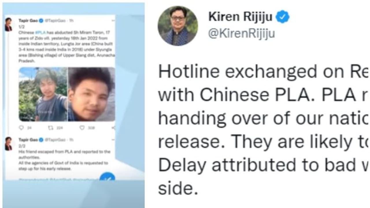 അരുണാചലില് നിന്ന് കാണാതായ 17 കാരനെ ചൈനീസ് പട്ടാളം ഉടൻ ഇന്ത്യക്ക് കൈമാറും അരുണാചലില് നിന്ന് കാണാതായ 17 കാരനെ ചൈനീസ് പട്ടാളം ഉടൻ ഇന്ത്യക്ക് കൈമാറും