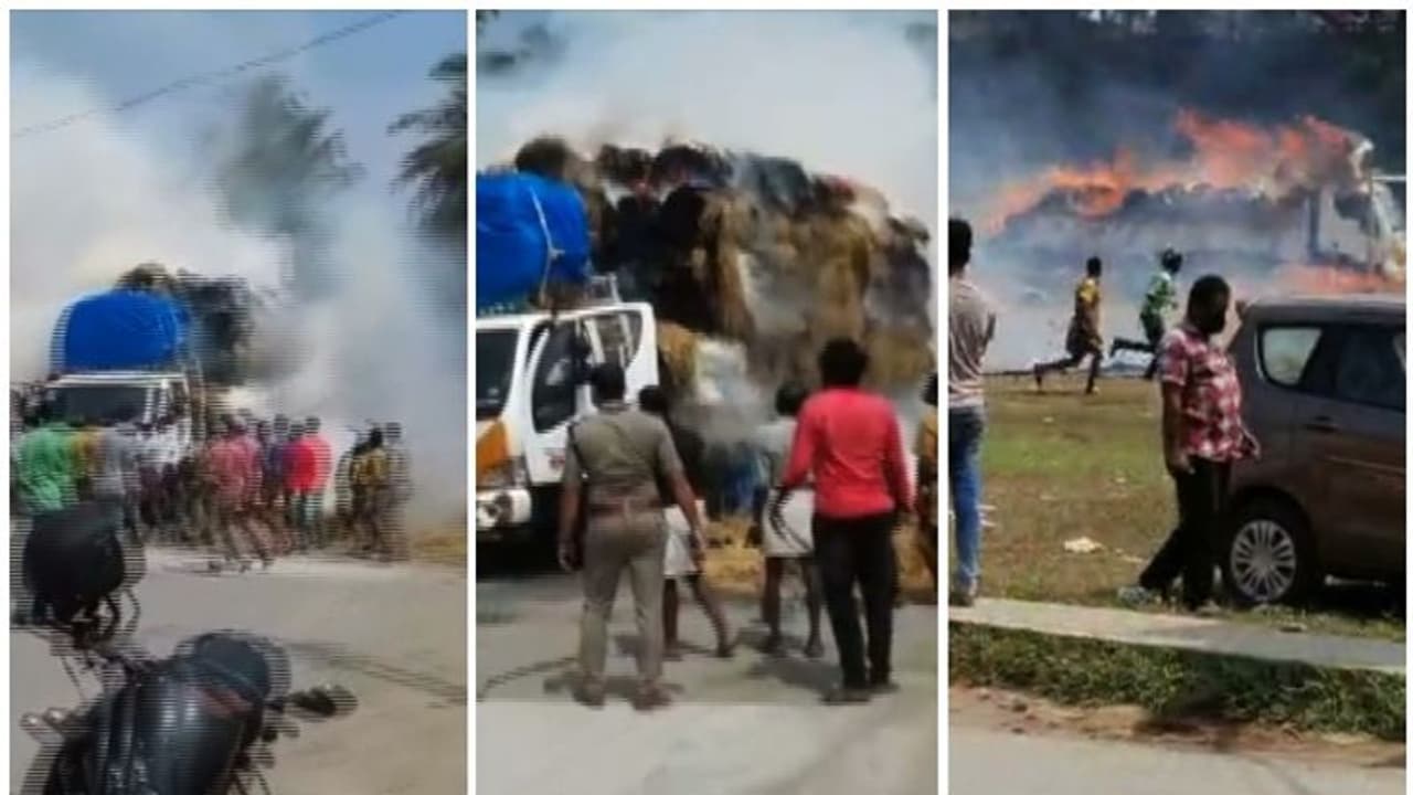 വൈക്കോൽ ലോറിക്ക് തീപിടിച്ചു, ഡ്രൈവർ ഇറങ്ങിയോടി, നാട്ടുകാരൻ രക്ഷകനായപ്പോൾ വൻ അപകടമൊഴിവായി വൈക്കോൽ ലോറിക്ക് തീപിടിച്ചു, ഡ്രൈവർ ഇറങ്ങിയോടി, നാട്ടുകാരൻ രക്ഷകനായപ്പോൾ വൻ അപകടമൊഴിവായി