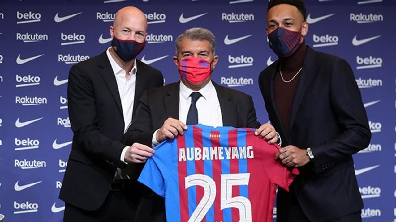 Barcelona's new No. 25 Aubameyang is in Camp Nou to score goals, asserts president Joan Laporta