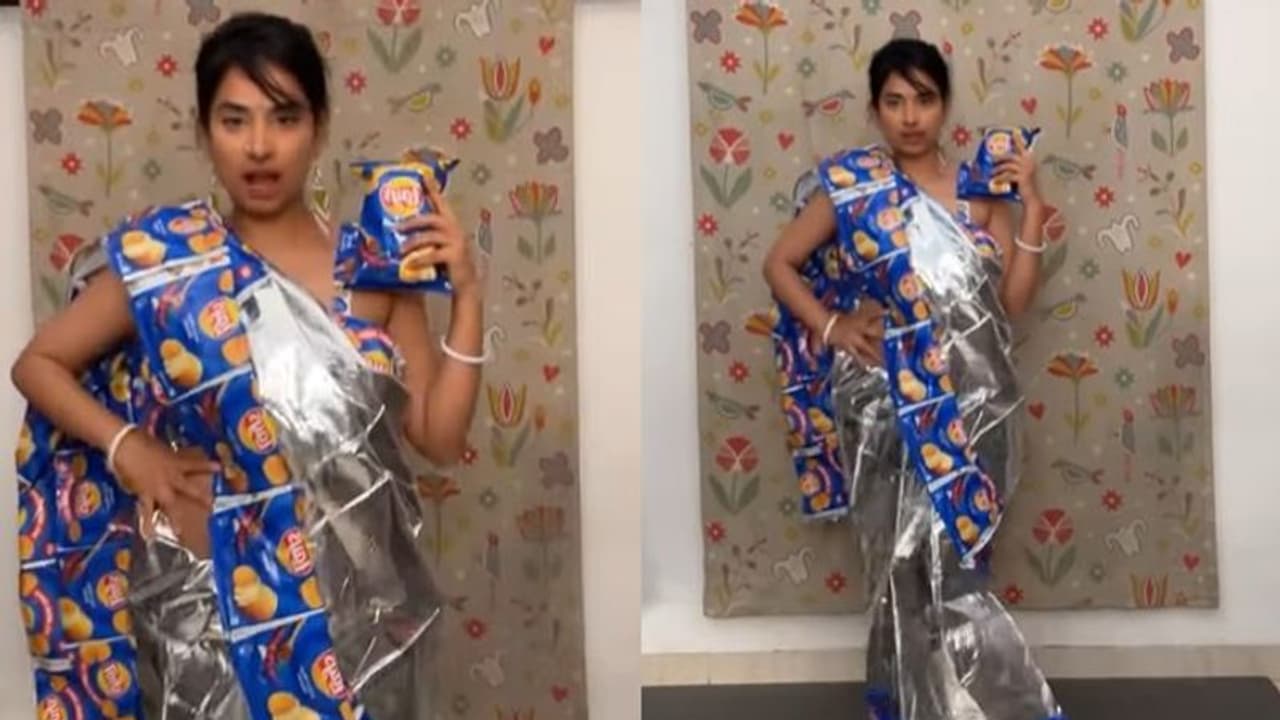 Saree Fashion : വ്യത്യസ്തമായ സാരിയുമായി യുവതി; വീഡിയോ...