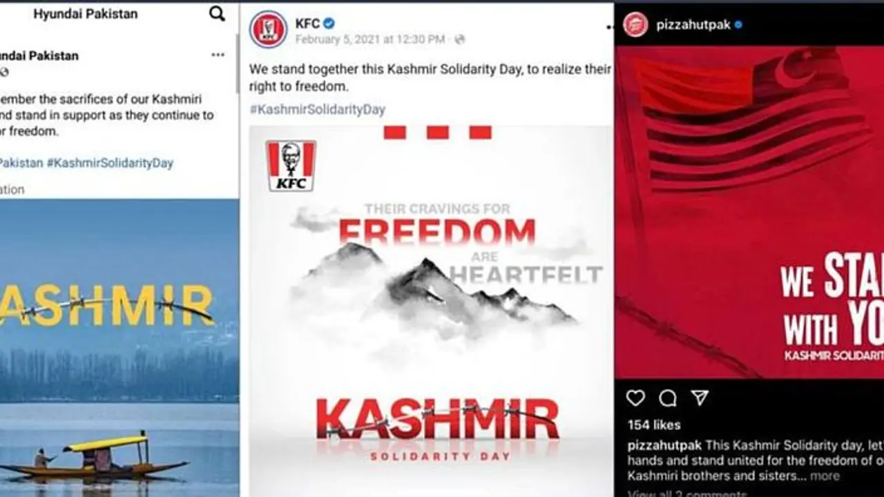 Image: Politically incorrect social media ad campaigns by Pakistan based outlets of KFC and Pizza Hut and a Hyundai Motors dealership.