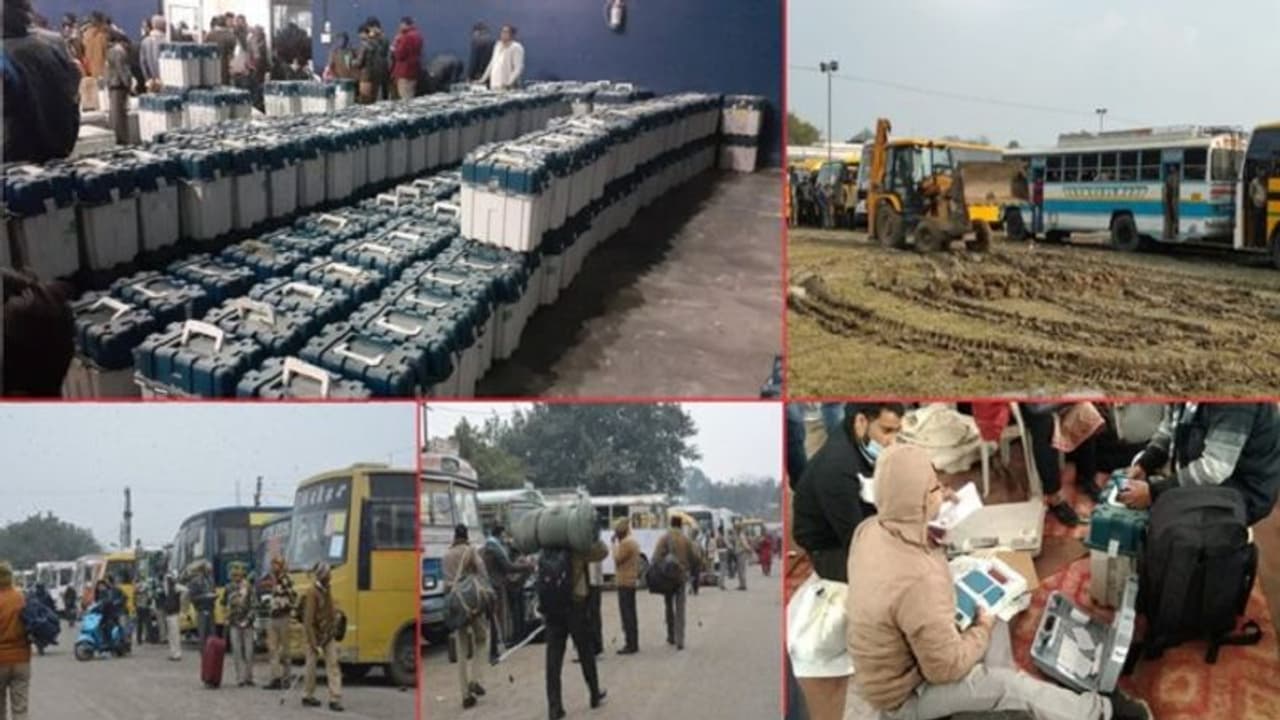 यूपी चुनाव के लिए रवाना हुईं पोलिंग पार्टियां, खराब मौसम की वजह से क्रेन ट्रैक्टर की सहायता से निकली बसें यूपी चुनाव के लिए रवाना हुईं पोलिंग पार्टियां, खराब मौसम की वजह से क्रेन ट्रैक्टर की सहायता से निकली बसें