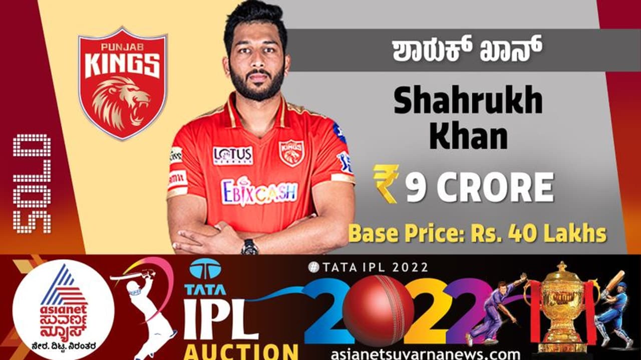 IPL Auction 2022 ಶಾರುಖ್ ಖಾನ್ ಖರೀದಿಗೆ 9 ಕೋಟಿ ನೀಡಿದ ಪಂಜಾಬ್ ಕಿಂಗ್ಸ್! IPL Auction 2022 ಶಾರುಖ್ ಖಾನ್ ಖರೀದಿಗೆ 9 ಕೋಟಿ ನೀಡಿದ ಪಂಜಾಬ್ ಕಿಂಗ್ಸ್!