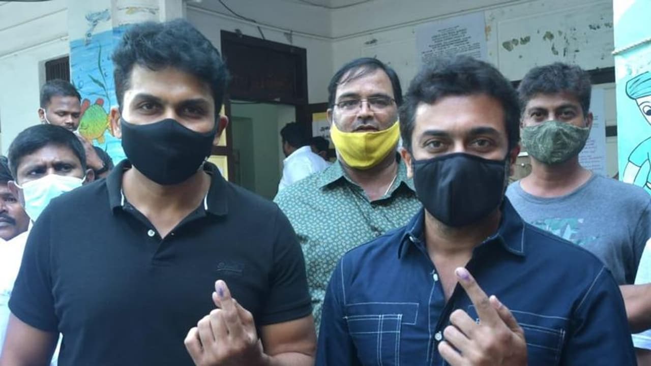 Tamilnadu Local Body election : சூர்யா..கார்த்தி இணைந்து வந்து வாக்களித்தனர்...