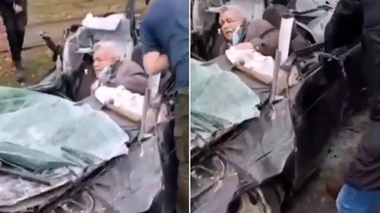 Ukrainian man survives after Russian tank ran over his car (Watch) Ukrainian man survives after Russian tank ran over his car (Watch)