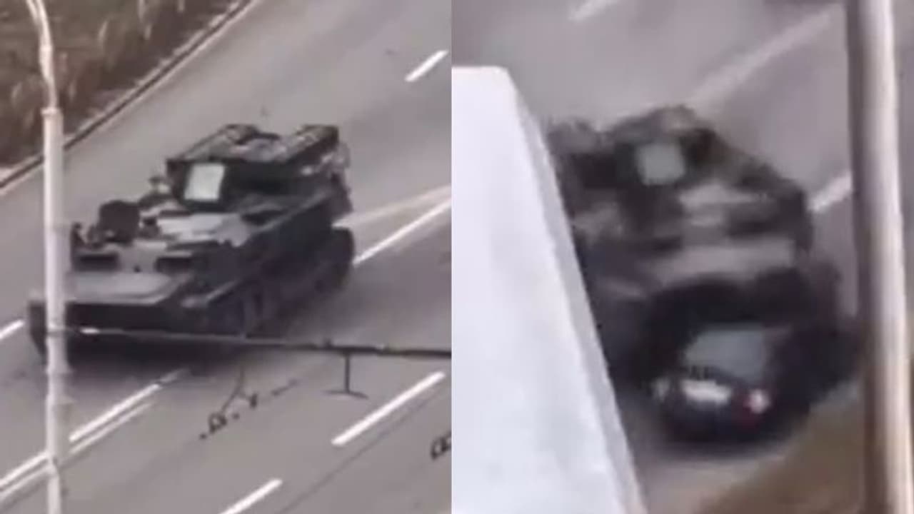 Ukriane Russia Crisis: ಯುದ್ಧದ ಶಾಕಿಂಗ್ ದೃಶ್ಯ, ಸೈನ್ಯದ ಅಟ್ಟಹಾಸಕ್ಕೆ ಕಾರು ಪುಡಿಪುಡಿ!