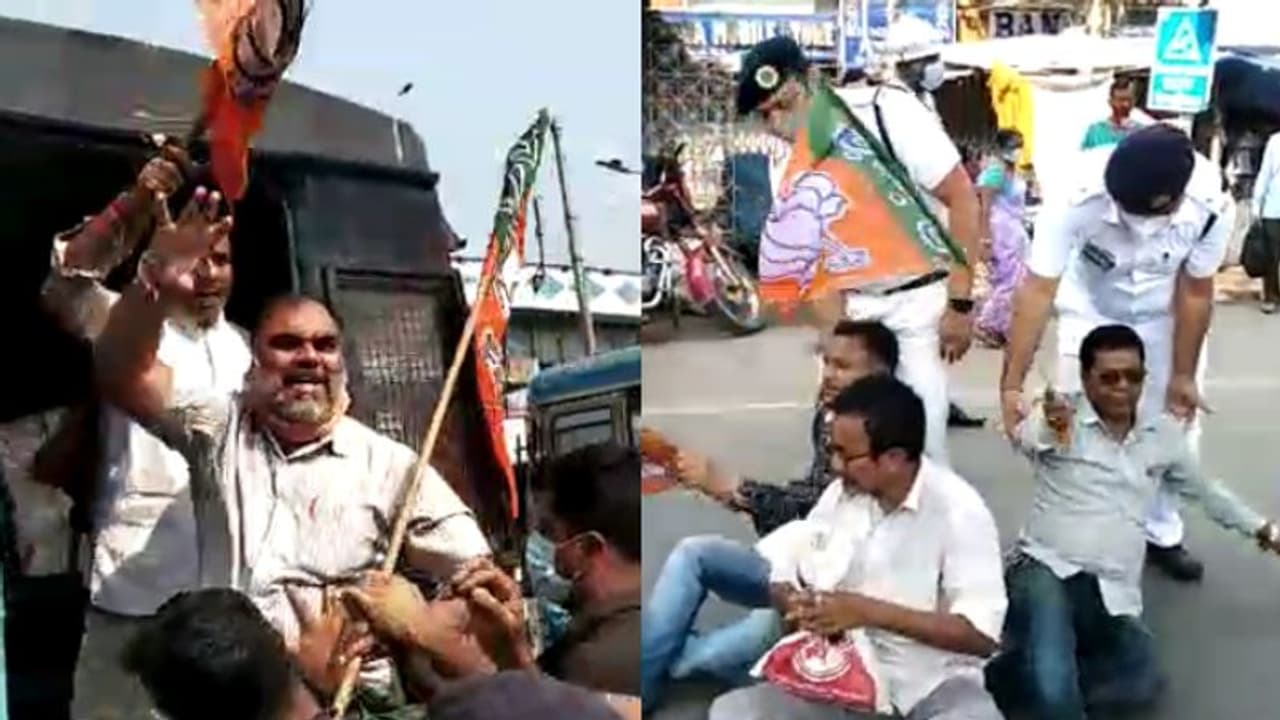 বনধ সফল করতে রাস্তায় বিজেপি কর্মীরা, খিদিরপুর ও বেহালাতে পুলিসের সঙ্গে ধস্তাধস্তি