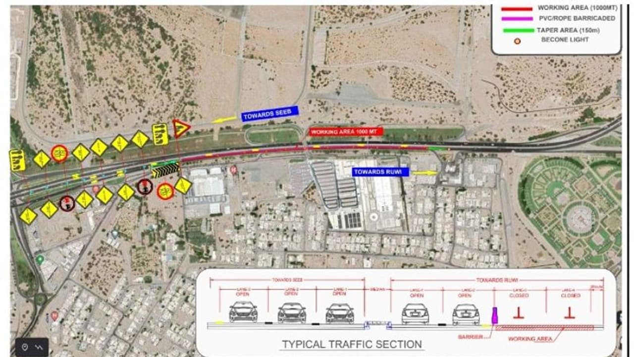 Sultan Qaboos Street: അറ്റകുറ്റപ്പണികൾക്കായി ഒമാനിലെ പ്രധാന റോഡ് ഭാഗികമായി അടയ്ക്കുന്നു Sultan Qaboos Street: അറ്റകുറ്റപ്പണികൾക്കായി ഒമാനിലെ പ്രധാന റോഡ് ഭാഗികമായി അടയ്ക്കുന്നു