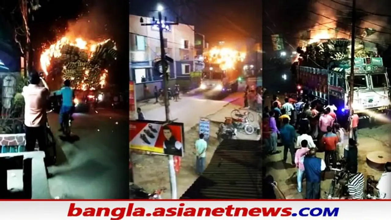 জনবহুল রাস্তায় ছুটছে জ্বলন্ত ট্রাক, পুকুরে ঝাঁপ দিয়ে প্রাণে বাঁচল চালক খালাসি