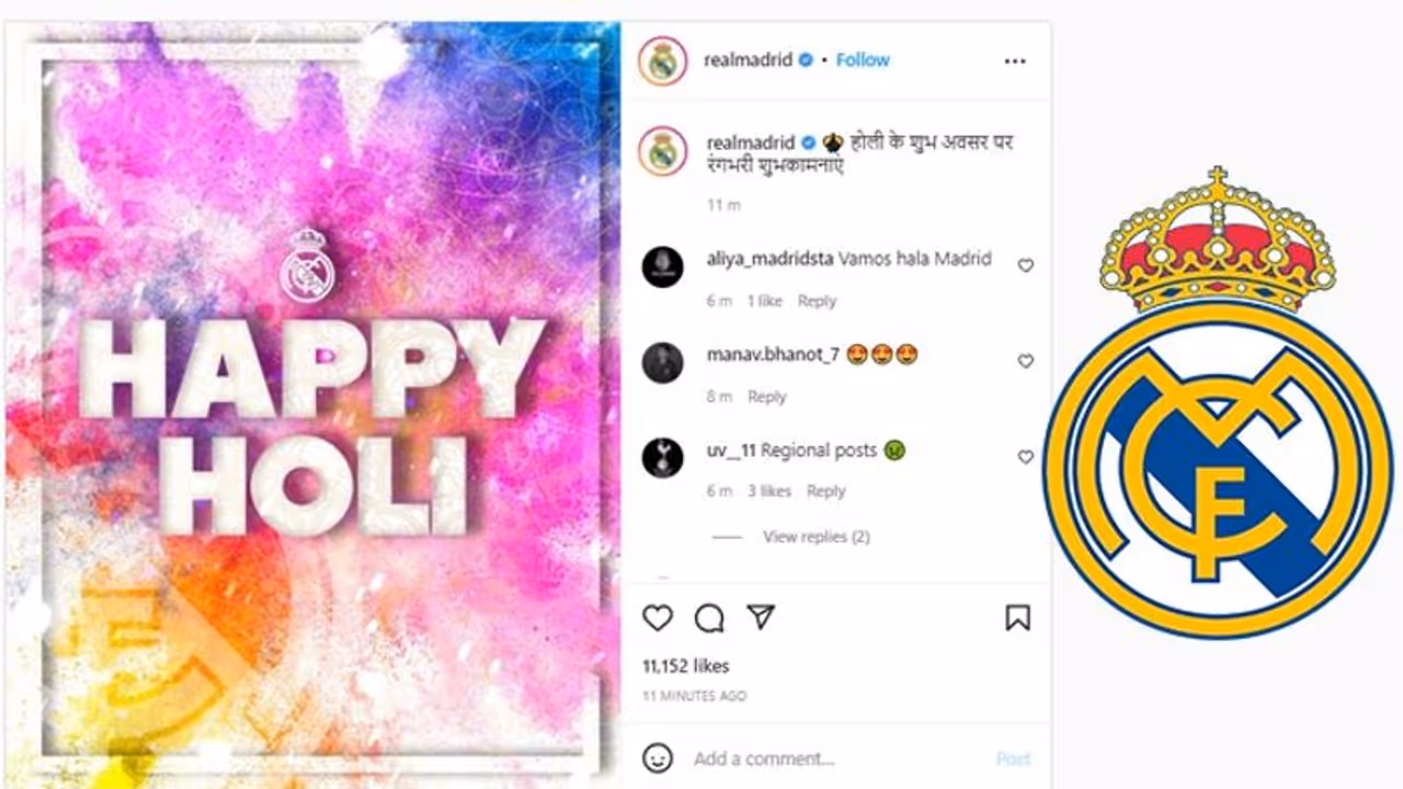 Real Madrid wish a colourful Holi; Indian fans ecstatic to see post in Hindi Real Madrid wish a colourful Holi; Indian fans ecstatic to see post in Hindi