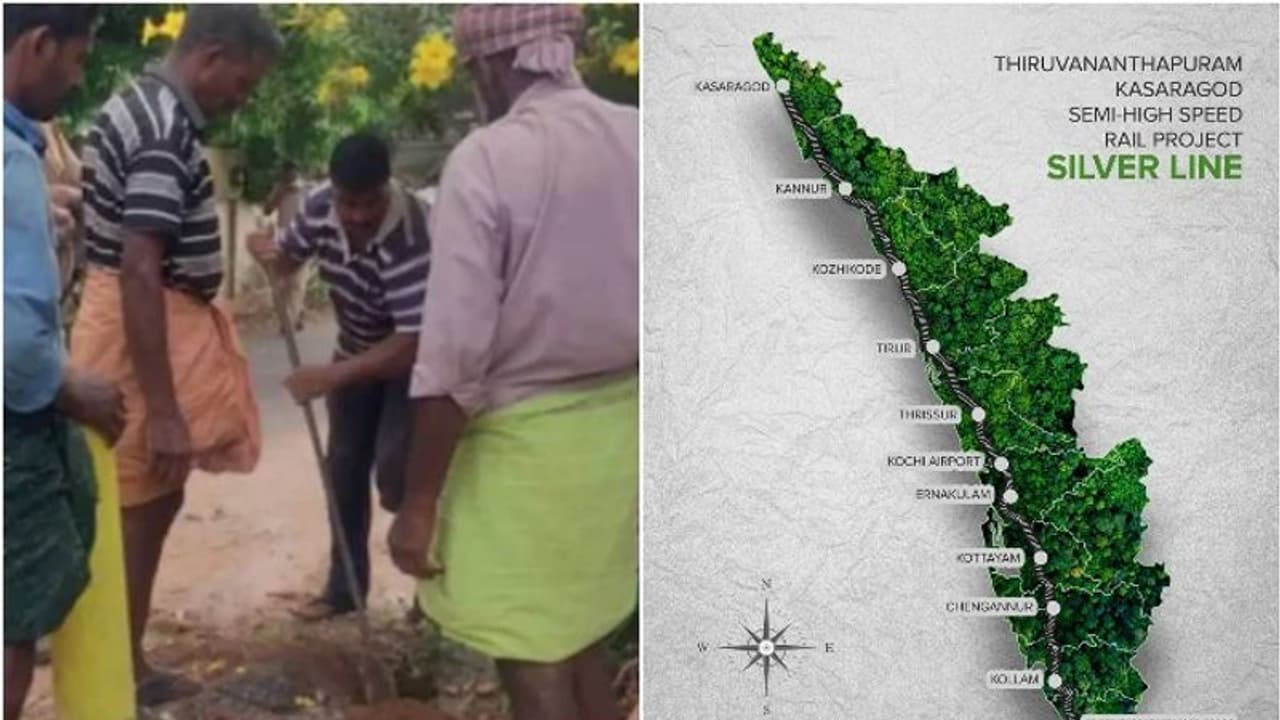 കെ റെയിൽ കല്ല് കോൺഗ്രസ് പിഴുതുമാറ്റി, കല്ല് തിരികെവെപ്പിച്ച് ഭൂവുടമ, ഭൂമിയിൽ അതിക്രമിച്ച് കയറിയെന്ന് പരാതിയും