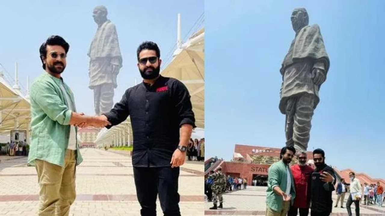 സ്റ്റാച്യൂ ഓഫ് യൂണിറ്റിയോടൊപ്പം ആർആർആർ ടീം; ഏകതാ പ്രതിമയ്ക്ക് മുന്നിൽ പ്രമോഷന്‍ നടത്തുന്ന ആദ്യ ചിത്രം